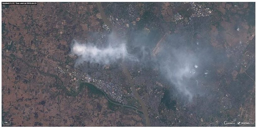 El incendio de un vertedero en Myanmar, visible desde el espacio