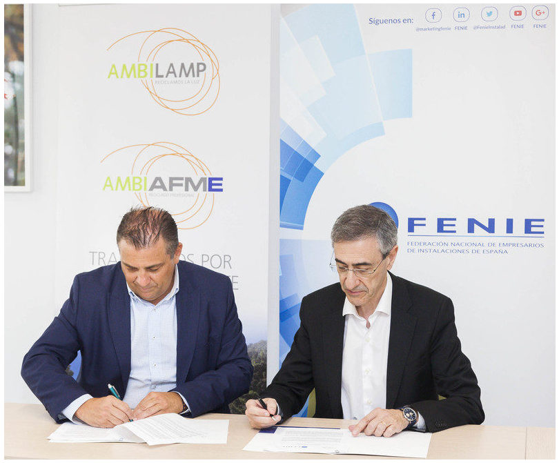 AMBILAMP/AMBIAFME y FENIE suscriben un acuerdo de colaboración para fomentar el reciclaje de aparatos eléctricos entre los instaladores