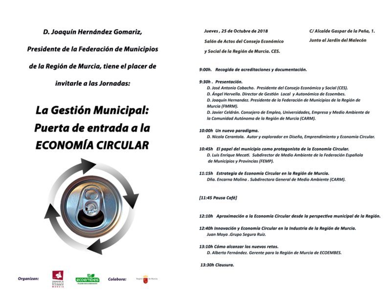 Organizada en el CES de Murcia una jornada sobre residuos y economía circular en el ámbito local el 25 de octubre