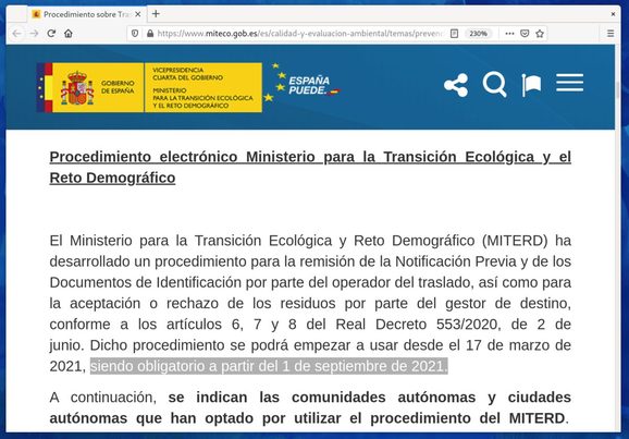 Importante: el MITERD retrasa hasta el 1 de septiembre la fecha de obligatoriedad de uso de la plataforma e-SIR